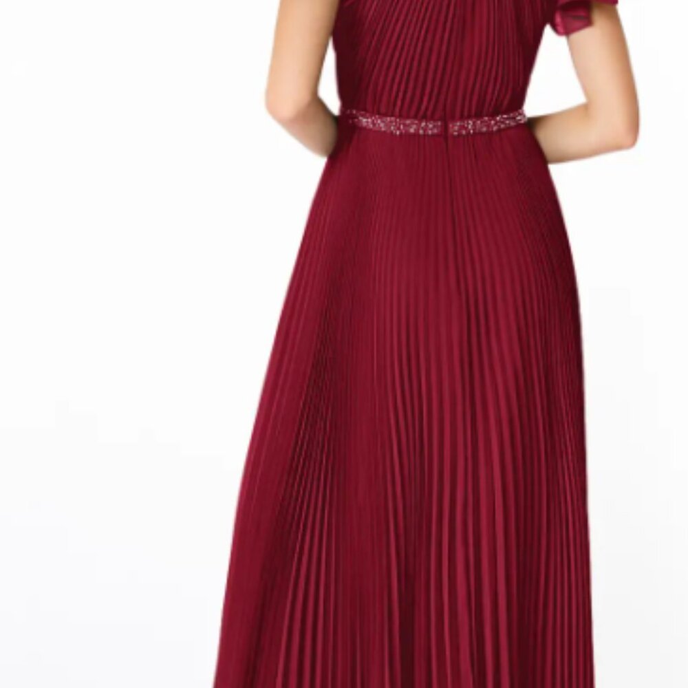 Azazie Kara A-Line Pleated Chiffon Floor-Length Dress in Burgundy WORN ONCE - Picture 2 of 3
